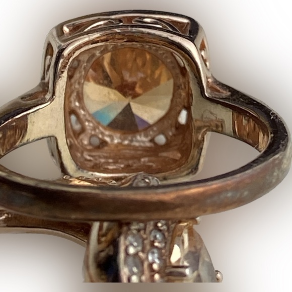 Cubic Zirc Yellow Topaz 18K Rose Gold Plated cocktail ring halo Austrian Crystal - Picture 11 of 16
